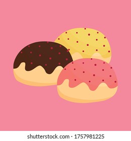 Colorful glazed donuts, flat icons, vector illustration
