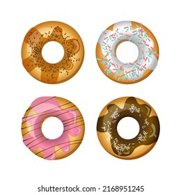 Colorful glazed donuts on a white background. Vector illustration