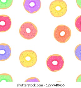 colorful glazed donuts seamless pattern