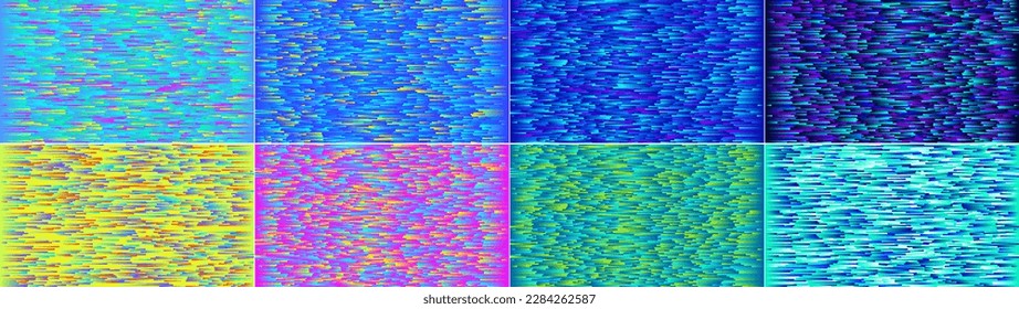 Colorful glitch 1920x1080 background set. Tech distorted data noisy concept.