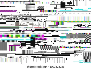 Colorful glitch background. Abstract noise effect, error signal, television technical problem. Vector illustration.