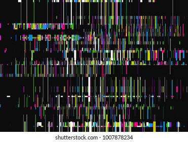 Colorful glitch background. Abstract noise effect, error signal, television technical problem. Vector illustration.