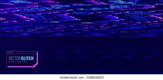 Colorful Glitch Screen Effect Background. Abstract Digital Pixel Dots Noise Glitch Error. Overlay Texture Effect Illustration. Modern Sci-Fi Game Vector Background.