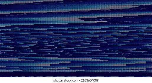 Colorful Glitch Screen Effect Background. Abstract Digital Pixel Dots Noise Glitch Error. Overlay Texture Pixel Sorting Effect Illustration. Modern Sci-Fi Game Vector Background.