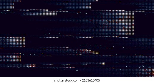 Colorful Glitch Screen Effect Background. Abstract Digital Pixel Dots Noise Glitch Error. Overlay Texture Pixel Sorting Effect Illustration. Modern Sci-Fi Game Vector Background.