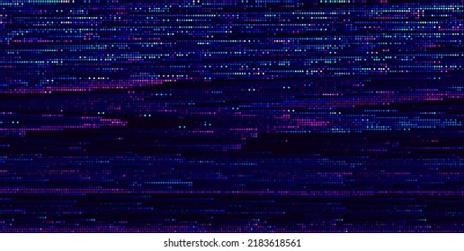 Colorful Glitch Screen Effect Background. Abstract Digital Pixel Dots Noise Glitch Error. Overlay Texture Pixel Sorting Effect Illustration. Modern Sci-Fi Game Vector Background.