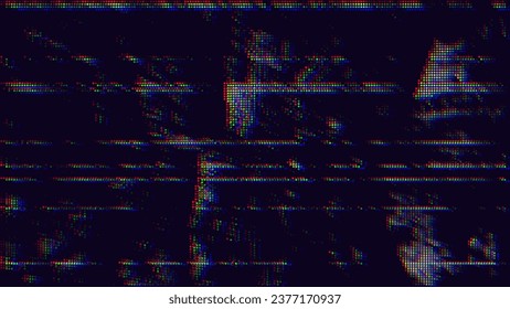 Colorful Glitch Screen Effect Background. Abstract Digital Pixel Dots Noise Glitch Error. VHS CRT Overlay Effect. Video Damage Overlay Background. Vector Illustration.