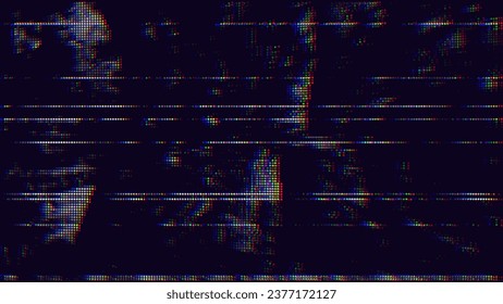 Colorful Glitch Screen Effect Background. Abstract Digital Pixel Dots Noise Glitch Error. VHS CRT Overlay Effect. Video Damage Overlay Background. Vector Illustration.