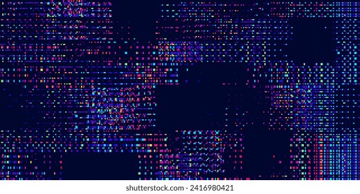 Fondo del efecto de pantalla brillante colorido. Resumen de puntos de píxeles digitales error de brillo de ruido. Ilustración del efecto de ordenación de píxeles de textura superpuesta. Fondo del Vector de Juego de Ciencia Ficción Moderno.