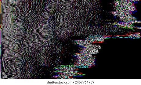 Colorful Glitch Screen Effect Background. Abstract Digital Pixel Dots Noise Glitch Error. VHS CRT Overlay Effect. Video Damage Overlay Background. Vector Illustration.