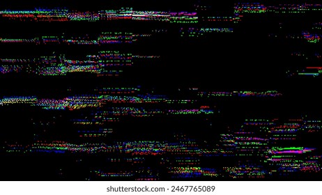 Colorful Glitch Screen Effect Background. Abstract Digital Pixel Dots Noise Glitch Error. VHS CRT Overlay Effect. Video Damage Overlay Background. Vector Illustration.