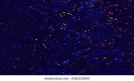 Colorful Glitch Screen Effect Background. Abstract Digital Pixel Dots Noise Glitch Error. Overlay Texture Pixel Sorting Effect Illustration. Modern Sci-Fi Game Vector Background.