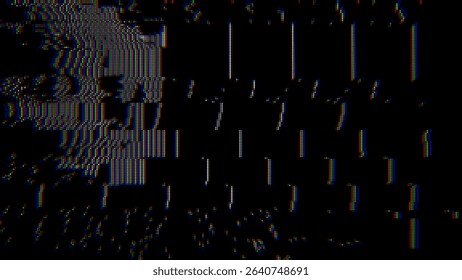 Colorful Glitch Screen Effect Background. Abstract Digital Pixel Dots Noise Glitch Error. VHS CRT Overlay Effect. Video Damage Overlay Background. Vector Illustration.