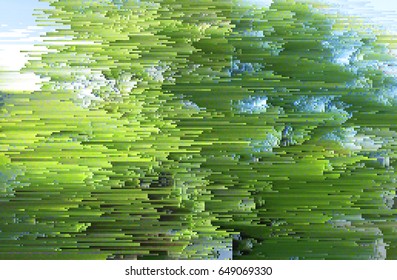 Colorful glitched background. Modern abstract generative illustration made of vector pixel mosaic. Distorted image processing. Random digital signal error. Collapsing array of data. Element of design.