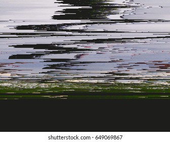 Colorful glitched background. Modern abstract generative illustration made of vector pixel mosaic. Distorted image processing. Random digital signal error. Collapsing array of data. Element of design.