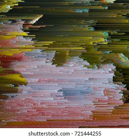 Colorful glitched background. Modern abstract generative illustration made of vector pixel mosaic. Distorted image processing. Random digital signal error. Collapsing array of data. Element of design.