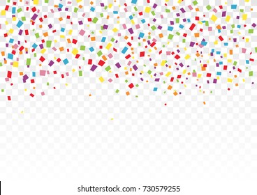 Colorful glitter confetti for decorative on holiday festival and celebration, falling on transparent background. Vector illustration