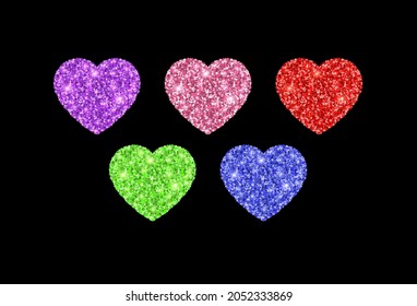 Colorful glitter hearts. Vector illustration.