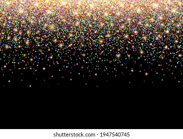 Colorful glitter sparkle and confetti. Shiny confetti and glitter sparkling texture with glowing lights. Vector illustration.