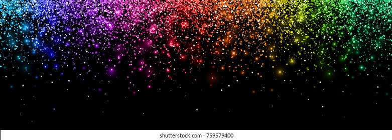 Colorful glittering confetti, wide horizontal orientation. Vector