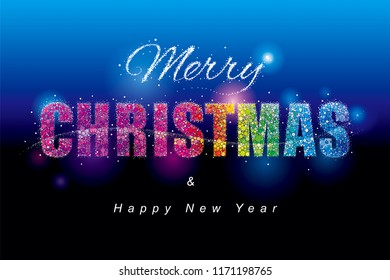 Colorful Glittering dots Merry Christmas and New Year holiday background.