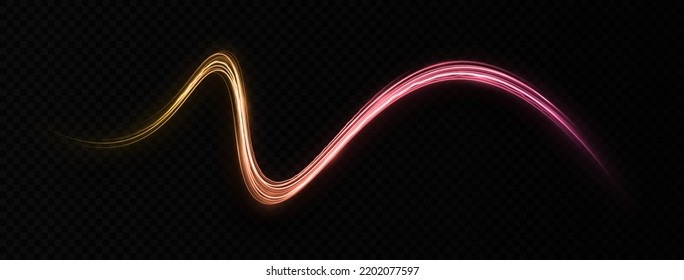 Colorful glittering magic particles trail isolated on transparent background. Sparkling wavy light effect.
