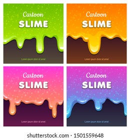 Colorful glittery slimy dribbles. Slime backgrounds set. Vector illustration.