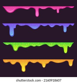 Colorful glittery slimy streaks. Slime top banners set. Vector illustration.