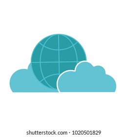 colorful global connection technology with clouds icon