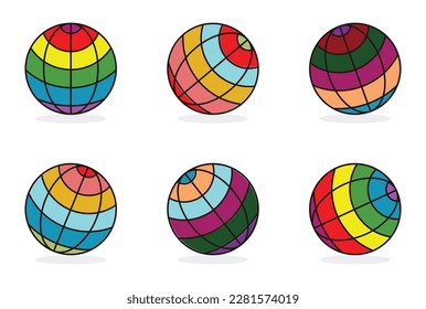 colorful globe icon set, flat design on white background. vector illustration