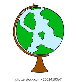 Colorful globe on stand, back to school concept, doodle style vector