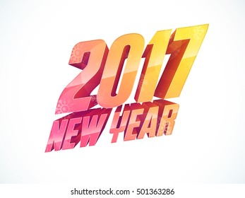 Colorful glossy 3D Text 2017 New Year on white background.