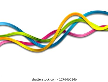 Colorful glossy abstract waves on white background. Vector design