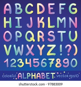 colorful glossy alphabet on blue background, vector eps 10