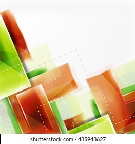 Colorful glossy arrow shapes. Abstract background. Vector web brochure, internet flyer, wallpaper or cover poster design. Geometric style, colorful realistic glossy arrow shapes with copyspace