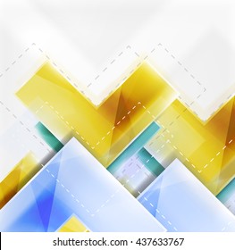 Colorful glossy arrow shapes. Abstract background. Vector web brochure, internet flyer, wallpaper or cover poster design. Geometric style, colorful realistic glossy arrow shapes with copyspace