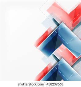 Colorful glossy arrow shapes. Abstract background. Vector web brochure, internet flyer, wallpaper or cover poster design. Geometric style, colorful realistic glossy arrow shapes with copyspace