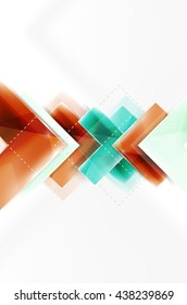 Colorful glossy arrow shapes. Abstract background. Vector web brochure, internet flyer, wallpaper or cover poster design. Geometric style, colorful realistic glossy arrow shapes with copyspace