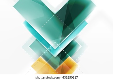 Colorful glossy arrow shapes. Abstract background. Vector web brochure, internet flyer, wallpaper or cover poster design. Geometric style, colorful realistic glossy arrow shapes with copyspace