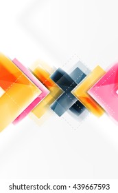 Colorful glossy arrow shapes. Abstract background. Vector web brochure, internet flyer, wallpaper or cover poster design. Geometric style, colorful realistic glossy arrow shapes with copyspace