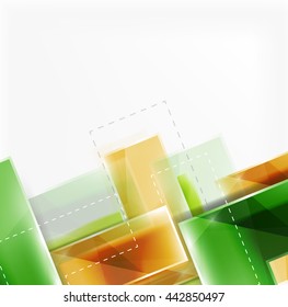 Colorful glossy arrow shapes. Abstract background. Vector web brochure, internet flyer, wallpaper or cover poster design. Geometric style, colorful realistic glossy arrow shapes with copyspace