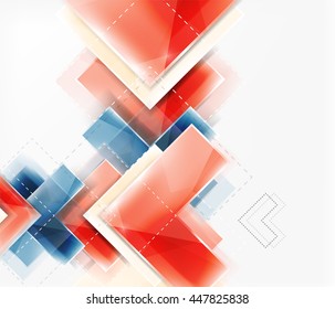 Colorful glossy arrow shapes. Abstract background. Vector web brochure, internet flyer, wallpaper or cover poster design. Geometric style, colorful realistic glossy arrow shapes with copyspace
