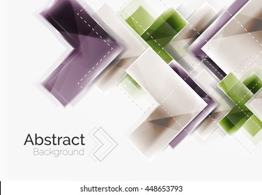 Colorful glossy arrow shapes. Abstract background. Vector web brochure, internet flyer, wallpaper or cover poster design. Geometric style, colorful realistic glossy arrow shapes with copyspace