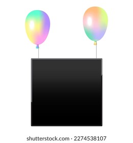 Colorful glossy balloon photo frame. Birthday celebration concept. Vector illustration.