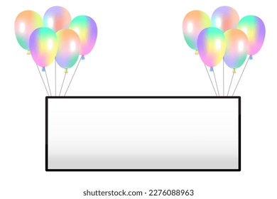 Colorful glossy balloon photo frame. Birthday celebration concept. Vector illustration.