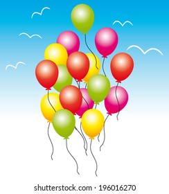 Colorful glossy balloons. Vector illustration. Party or birthday greeting card.