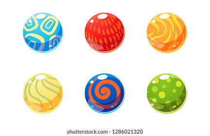 Colorful glossy balls set, bright shiny spheres, user interface assets for mobile apps or video games vector Illustration