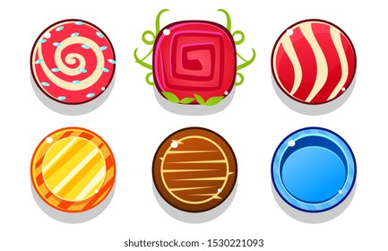 Colorful Glossy Balls Set, Shiny Candies, Game User Interface Assets Vector Illustration