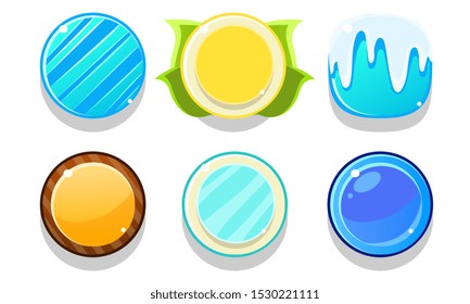Colorful Glossy Balls Set, Shiny Buttons, Game User Interface Assets Vector Illustration
