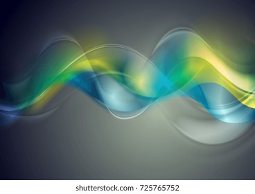 Colorful glossy blurred waves on grey abstract vector shiny background